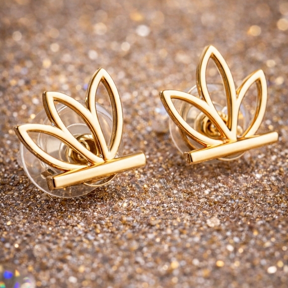 Lotus Flower Stud Earrings - Minimalist Jewelry - Picture 3 of 6